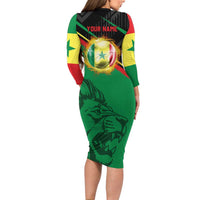 Custom Senegal Family Matching Long Sleeve Bodycon Dress and Hawaiian Shirt Lion Graphic, National Flag, Fiery Soccer Ball - Bold African Pride Design - Wonder Print Shop