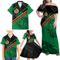 Custom Senegal Family Matching Off Shoulder Maxi Dress and Hawaiian Shirt Lion Graphic, National Flag, Fiery Soccer Ball - Bold African Pride Design - Wonder Print Shop