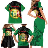 Custom Senegal Family Matching Short Sleeve Bodycon Dress and Hawaiian Shirt Lion Graphic, National Flag, Fiery Soccer Ball - Bold African Pride Design - Wonder Print Shop