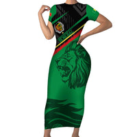 Custom Senegal Family Matching Short Sleeve Bodycon Dress and Hawaiian Shirt Lion Graphic, National Flag, Fiery Soccer Ball - Bold African Pride Design - Wonder Print Shop