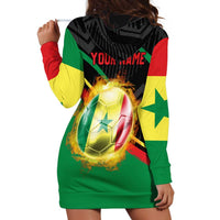 Custom Senegal Hoodie Dress Lion Graphic, National Flag, Fiery Soccer Ball - Bold African Pride Design - Wonder Print Shop