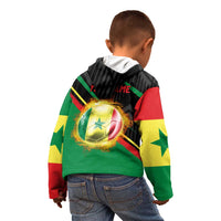 Custom Senegal Kid Hoodie Lion Graphic, National Flag, Fiery Soccer Ball - Bold African Pride Design - Wonder Print Shop