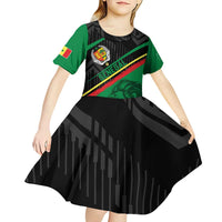 Custom Senegal Kid Short Sleeve Dress Lion Graphic, National Flag, Fiery Soccer Ball - Bold African Pride Design - Wonder Print Shop