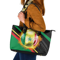 Custom Senegal Leather Tote Bag Lion Graphic, National Flag, Fiery Soccer Ball - Bold African Pride Design - Wonder Print Shop