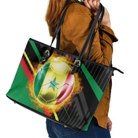Custom Senegal Leather Tote Bag Lion Graphic, National Flag, Fiery Soccer Ball - Bold African Pride Design - Wonder Print Shop