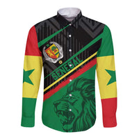 Custom Senegal Long Sleeve Button Shirt Lion Graphic, National Flag, Fiery Soccer Ball - Bold African Pride Design - Wonder Print Shop