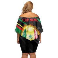 Custom Senegal Off Shoulder Short Dress Lion Graphic, National Flag, Fiery Soccer Ball - Bold African Pride Design - Wonder Print Shop