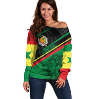 Custom Senegal Off Shoulder Sweater Lion Graphic, National Flag, Fiery Soccer Ball - Bold African Pride Design - Wonder Print Shop