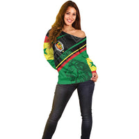 Custom Senegal Off Shoulder Sweater Lion Graphic, National Flag, Fiery Soccer Ball - Bold African Pride Design - Wonder Print Shop