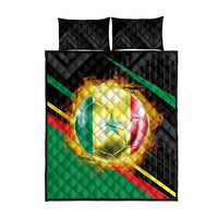 Custom Senegal Quilt Bed Set Lion Graphic, National Flag, Fiery Soccer Ball - Bold African Pride Design - Wonder Print Shop