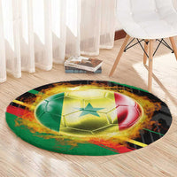 Custom Senegal Round Carpet Lion Graphic, National Flag, Fiery Soccer Ball - Bold African Pride Design - Wonder Print Shop