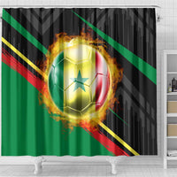 Custom Senegal Shower Curtain Lion Graphic, National Flag, Fiery Soccer Ball - Bold African Pride Design - Wonder Print Shop
