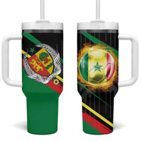 Custom Senegal Tumbler With Handle Lion Graphic, National Flag, Fiery Soccer Ball - Bold African Pride Design - Wonder Print Shop