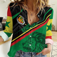 Custom Senegal Women Casual Shirt Lion Graphic, National Flag, Fiery Soccer Ball - Bold African Pride Design - Wonder Print Shop