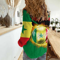Custom Senegal Women Casual Shirt Lion Graphic, National Flag, Fiery Soccer Ball - Bold African Pride Design - Wonder Print Shop