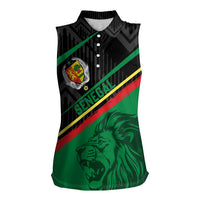 Custom Senegal Women Sleeveless Polo Shirt Lion Graphic, National Flag, Fiery Soccer Ball - Bold African Pride Design - Wonder Print Shop