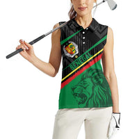 Custom Senegal Women Sleeveless Polo Shirt Lion Graphic, National Flag, Fiery Soccer Ball - Bold African Pride Design - Wonder Print Shop