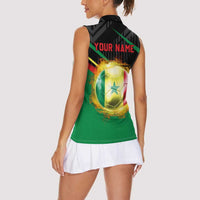 Custom Senegal Women Sleeveless Polo Shirt Lion Graphic, National Flag, Fiery Soccer Ball - Bold African Pride Design - Wonder Print Shop