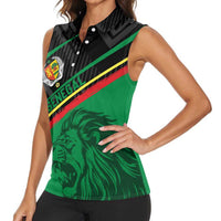 Custom Senegal Women Sleeveless Polo Shirt Lion Graphic, National Flag, Fiery Soccer Ball - Bold African Pride Design - Wonder Print Shop