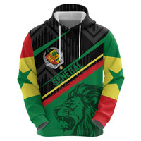 Custom Senegal Zip Hoodie Lion Graphic, National Flag, Fiery Soccer Ball - Bold African Pride Design - Wonder Print Shop