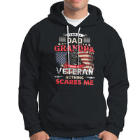 Black pullover hoodie with front veteran graphic and Nothing Scares Me text