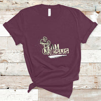 Maroon T-shirt with front “Team Jesus” graphic and cross emblem