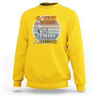 Vintage Skeleton Sweatshirt Candy is Dandy But Wine is Divine - Wonder Print Shop