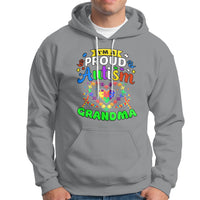 Sport gray hoodie with colorful “Proud Autism Grandma” graphic and front pocket pouch