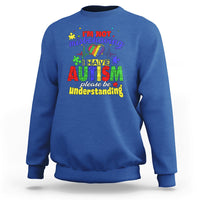 Royal blue autism mom sweatshirt with colorful front text graphic, “I’m not misbehaving”