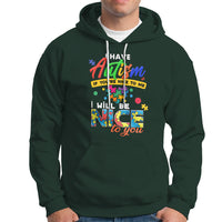 Dark forest green autism hoodie with front pocket and colorful “Have Autism” text graphic