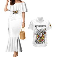 Spirit of Zimbabwe Couples Matching Mermaid Dress and Hawaiian Shirt Tribal Patterns, Flag Colors and Symbol of Peace