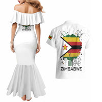 Spirit of Zimbabwe Couples Matching Mermaid Dress and Hawaiian Shirt Tribal Patterns, Flag Colors and Symbol of Peace