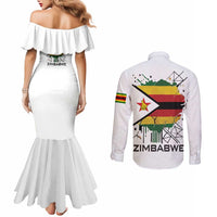 Spirit of Zimbabwe Couples Matching Mermaid Dress and Long Sleeve Button Shirt Tribal Patterns, Flag Colors and Symbol of Peace