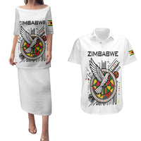 Spirit of Zimbabwe Couples Matching Puletasi and Hawaiian Shirt Tribal Patterns, Flag Colors and Symbol of Peace