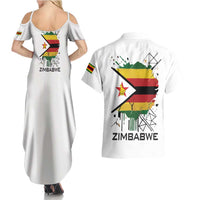 Spirit of Zimbabwe Couples Matching Summer Maxi Dress and Hawaiian Shirt Tribal Patterns, Flag Colors and Symbol of Peace