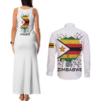 Spirit of Zimbabwe Couples Matching Tank Maxi Dress and Long Sleeve Button Shirt Tribal Patterns, Flag Colors and Symbol of Peace
