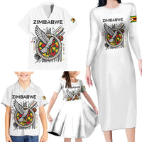 Spirit of Zimbabwe Family Matching Long Sleeve Bodycon Dress and Hawaiian Shirt Tribal Patterns, Flag Colors and Symbol of Peace