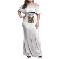 Spirit of Zimbabwe Family Matching Off Shoulder Maxi Dress and Hawaiian Shirt Tribal Patterns, Flag Colors and Symbol of Peace