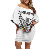 Spirit of Zimbabwe Family Matching Off Shoulder Short Dress and Hawaiian Shirt Tribal Patterns, Flag Colors and Symbol of Peace