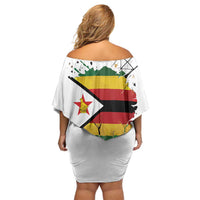 Spirit of Zimbabwe Family Matching Off Shoulder Short Dress and Hawaiian Shirt Tribal Patterns, Flag Colors and Symbol of Peace