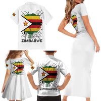 Spirit of Zimbabwe Family Matching Short Sleeve Bodycon Dress and Hawaiian Shirt Tribal Patterns, Flag Colors and Symbol of Peace