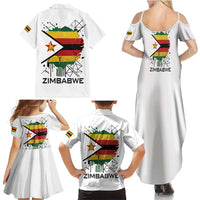 Spirit of Zimbabwe Family Matching Summer Maxi Dress and Hawaiian Shirt Tribal Patterns, Flag Colors and Symbol of Peace