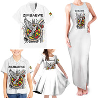 Spirit of Zimbabwe Family Matching Tank Maxi Dress and Hawaiian Shirt Tribal Patterns, Flag Colors and Symbol of Peace