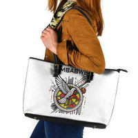 Spirit of Zimbabwe Leather Tote Bag Tribal Patterns, Flag Colors and Symbol of Peace