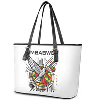 Spirit of Zimbabwe Leather Tote Bag Tribal Patterns, Flag Colors and Symbol of Peace