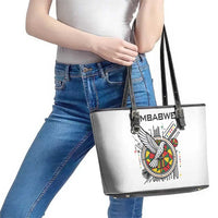 Spirit of Zimbabwe Leather Tote Bag Tribal Patterns, Flag Colors and Symbol of Peace