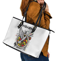 Spirit of Zimbabwe Leather Tote Bag Tribal Patterns, Flag Colors and Symbol of Peace