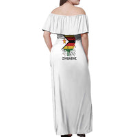 Spirit of Zimbabwe Off Shoulder Maxi Dress Tribal Patterns, Flag Colors and Symbol of Peace