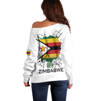 Spirit of Zimbabwe Off Shoulder Sweater Tribal Patterns, Flag Colors and Symbol of Peace