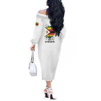 Spirit of Zimbabwe Off The Shoulder Long Sleeve Dress Tribal Patterns, Flag Colors and Symbol of Peace
